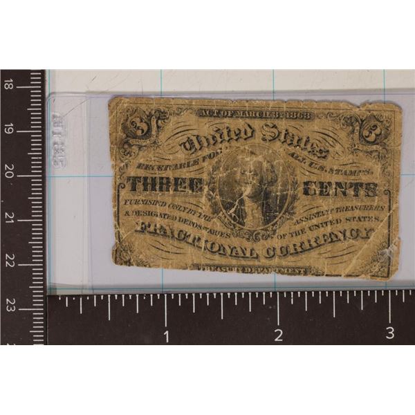 1863 US THREE CENT FRACTIONAL CURRENCY