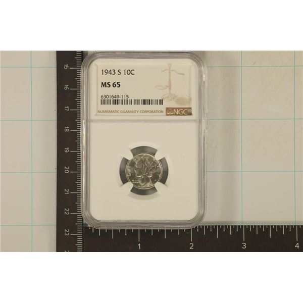 1943-S SILVER MERCURY DIME NGC MS65