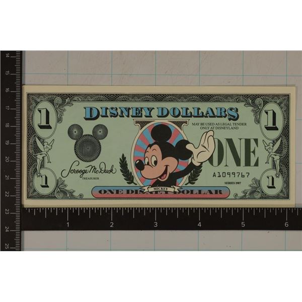 1987 ONE DISNEY DOLLAR CRISP UNC "MICKEY"