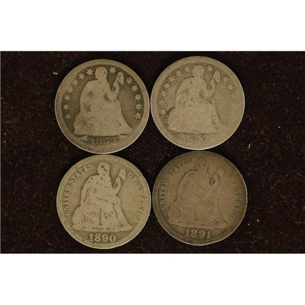 1853, 57, 90 & 1891-O SILVER SEATED LIBERTY DIMES