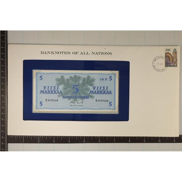 1963 FINLAND 5 MARKKAA CRISP UNC COLORIZED BILL