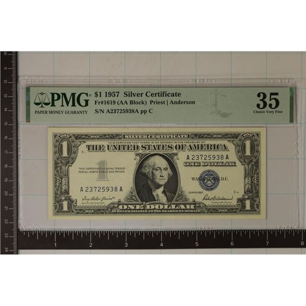 1957 US $1 SILVER CERTIFICATE PMG 35 CHOICE VF