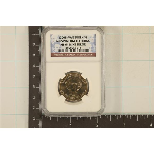 ERROR MISSING EDGE LETTERING 2008 US $1 COIN NGC