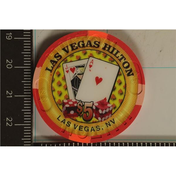 $5 LAS VEGAS HILTON CASINO CHIP LAS VEGAS, NEVADA