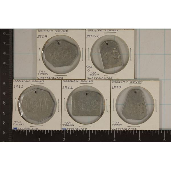 5 BELGIAN CONGO HEAD TAX TOKENS SIMILAR TO US