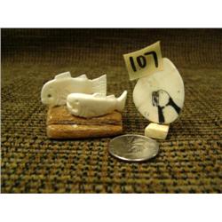 Pair of ivory fish and carved walrus  (2)