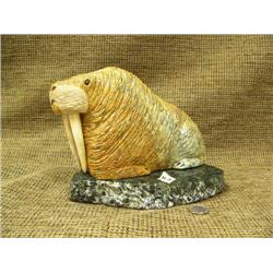 9" long carved walrus by Michael Scott 7" tall (2)