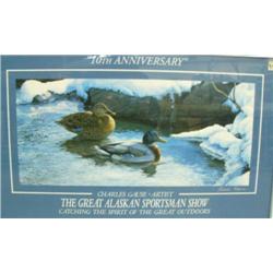 "10th Anniversary - The Great Alaskan Sportsman Show" poster, framed, by Charles Gause, signed, 28.2