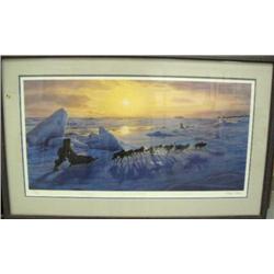 Framed and matted, signed and numbered print by Charles Gause "Race for the Record" 1040/1049, 46"x2