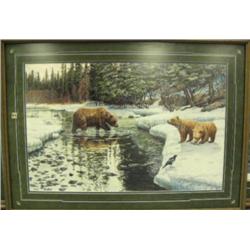 Framed and matted, signed and numbered print by Ed Tussey of bear family 37/500, 36.5"x26" (206)