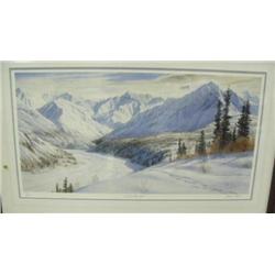 Framed and matted, signed and numbered print by Charles Gause of winter scene, 1040/1049, 48"x30" (2