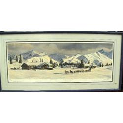 Framed and matted, signed and numbered print by Charles Gause "Coming into Rainy Pass" 1040/1049, 45