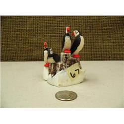 Group of 3" high white ivory puffins by Mark Seeganna #721F (2)
