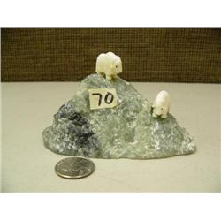 2 ivory musk ox mounted on soapstone by Robert Kokuluk from King Island 4"  (2)