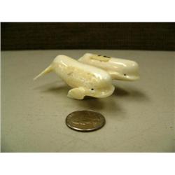 Pair of 3" white ivory whales by Mark Seeganna from King Island #764F (2)