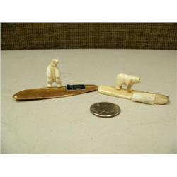 2 ivory polar bears on fossilized ivory bases (2)