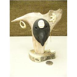 7" tall king island raven mask mounted on Caribou antler (2)