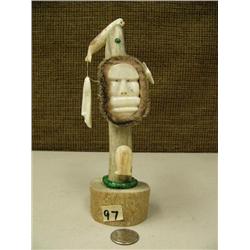 King Island mask with whale and walrus mounted on caribou horn (2)