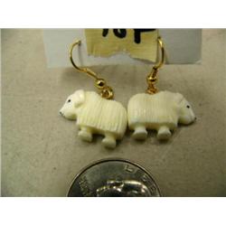 CHOICE on 6 ivory earrings by Robert Kokuluk of King Island: musk ox