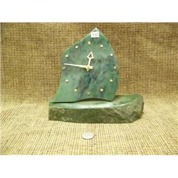 Fabulous Alaskan Jade clock with gold nuggets, 11" tall (3)