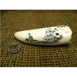 4" scrimshawed whales tooth with sailing vessel and light house (3)