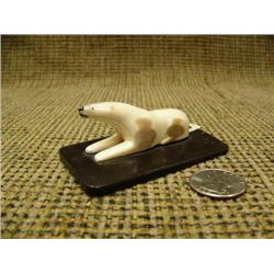 2.5" fossilized ivory old style polar bear mounted on baleen circa 1960 (3)
