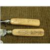Image 2 : Outstanding old walrus ivory handled carving set with totem pole on each piece, blade by Ontario Kni