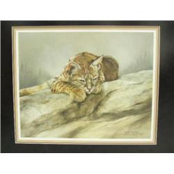 Triple matted and framed print signed and numbered by Annette Hartzell 422/950 of Lynx 27.5"x31.5" (