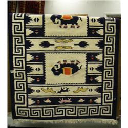 Handmade blue and white carpet 72"x50" with animals (2)