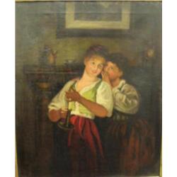 Original oil painting 22"x18" of little boy whispering in girls ear (3)