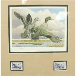 Kansas first of State 1987/88 water foul habitat print by Guy Choeleck, double matted and framed, 2 