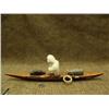 Image 3 : CHOICE on 2 kayakers: 16" kayak carved form cotton wood bark, soapstone hunter with baleen spear (3)