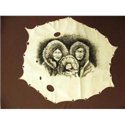 CHOICE on 2 Fabulous sealskin drawing of Eskimo family by Aningayou skin size - 39"x34" (3)