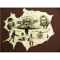 CHOICE on 2 Beautiful sealskin pen and ink by Aningayou of hunters skin size 35"x36" (3)