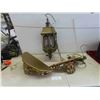 Image 1 : Antique Hanging Brass 3 Bulb Chandelier with 12ft Cord 9'' x 9'' x 26'' , 2