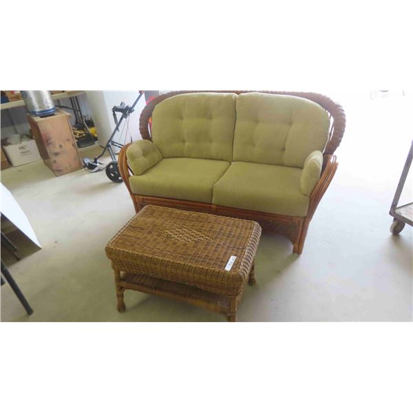 Sunroom Wicker Settee 60'' Wide with Coffee Table 