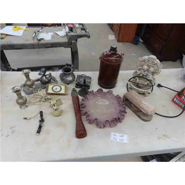 Silver Plated Vases, Ducky Bank, Spindle, Water Fountain & More 
