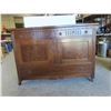 Image 1 : Vintage Oak Buffet with Glass Top and Wheels 48'' x 21'' x 33 1/2'' 