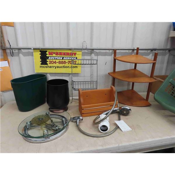 Corner Wood Shelf 12 1/4'' x 20'' , Shower Caddy Chrome+Glass Scale, Shower