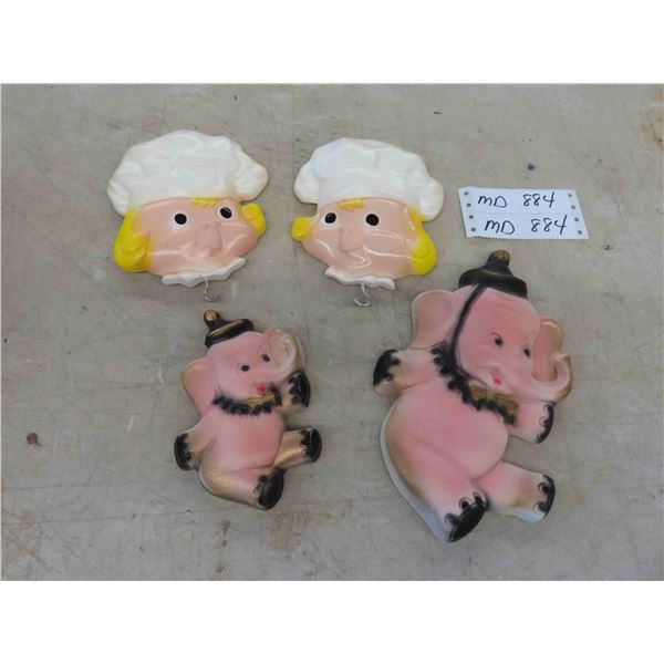 4 Chalkware Largest is 9'' x 5'' 