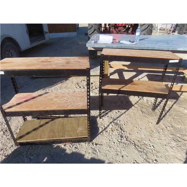 2 Metal Framed Wood Shelves 37'' H x 34'' L x 14'' D 