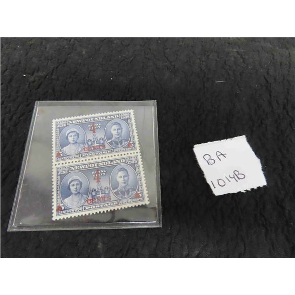 (2) 1939 Newfoundland Stamp King George VI + Queen Elizabeth 4c Over 5c 