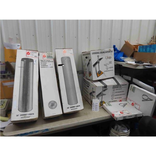 New Chimney: (3) 36'' x 6'' Chimney , (3) Wall Bands , (2) Ceiling Support 