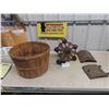 Image 1 : Cast Light Fixture, 2 Cast Wood Heater Doors, Bushel Basket