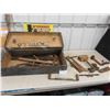 Image 1 : Wood Carpenter Box with Old Tools : Hammers, Planers, Circular