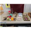 Image 1 : Oil Lamps, Vase, Candles, Mirrored Vanity Tray, Wecome Sign, 2 