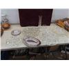 Image 1 : Crystal Servingware , Vase , Creamer , 2 Silver Plated Trays 