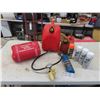 Image 1 : 2 Plastic Gas Containers, Propane Tank, 4 Cans of Spray Paint, 