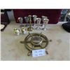 Image 1 : 6 Pewter Goblets , Brass Candle Stick Holder, Ships Wheel Barometer