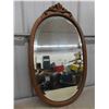 Image 1 : Antique Oak Bevelled Glass Wall or Vanity Mirror 30'' x 18'' Excellent